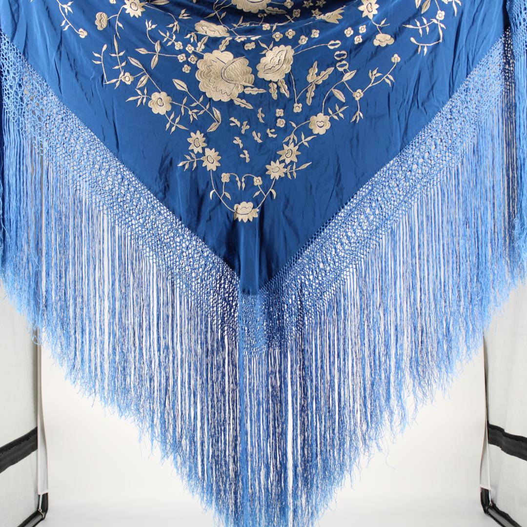 フラメンコ衣装】ブルー ネイビー マントン シージョ 刺繍 フレコ付