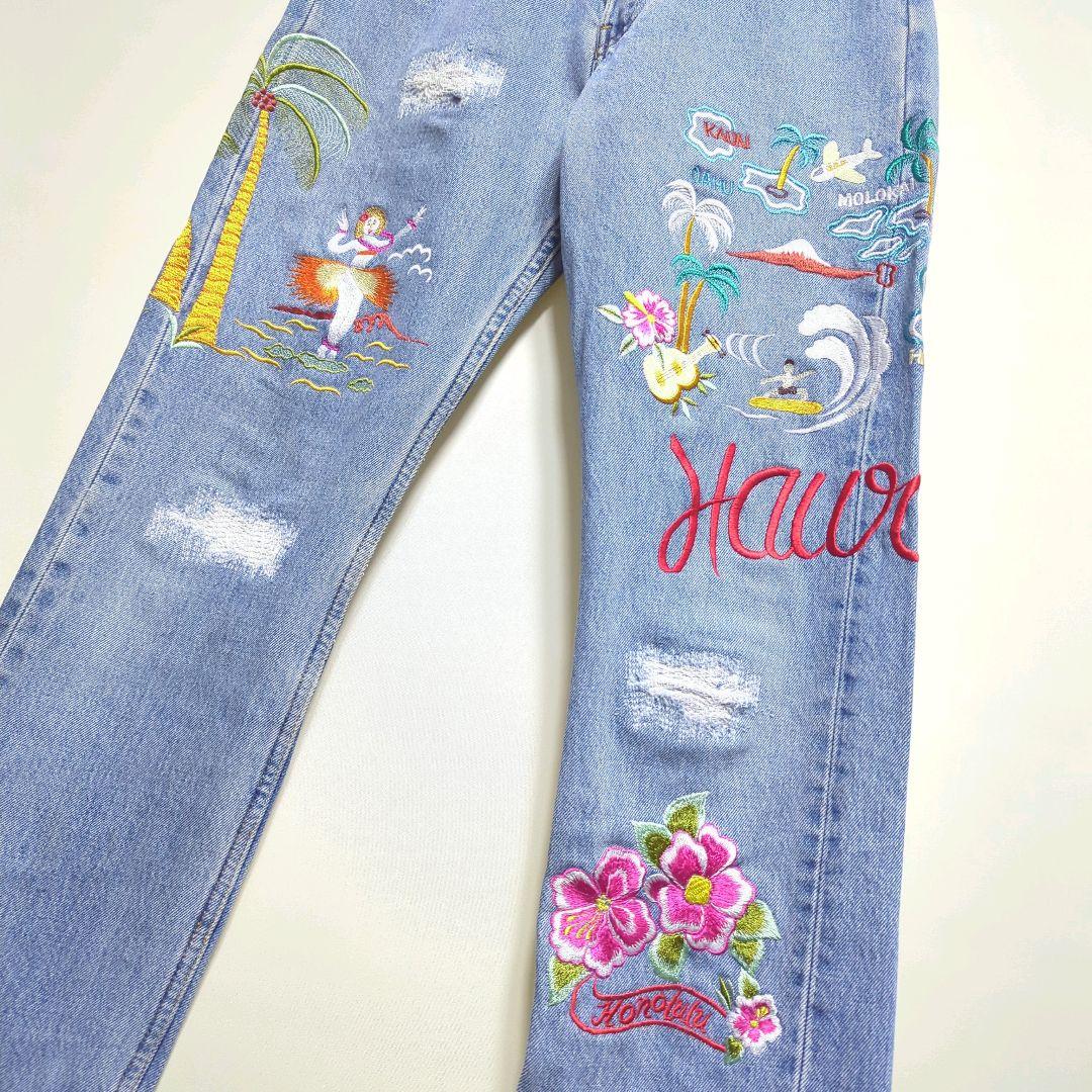 ☆CANADA製 LEVI'S Hawaii 刺繍 リメイク デニムパンツ - メルカリ