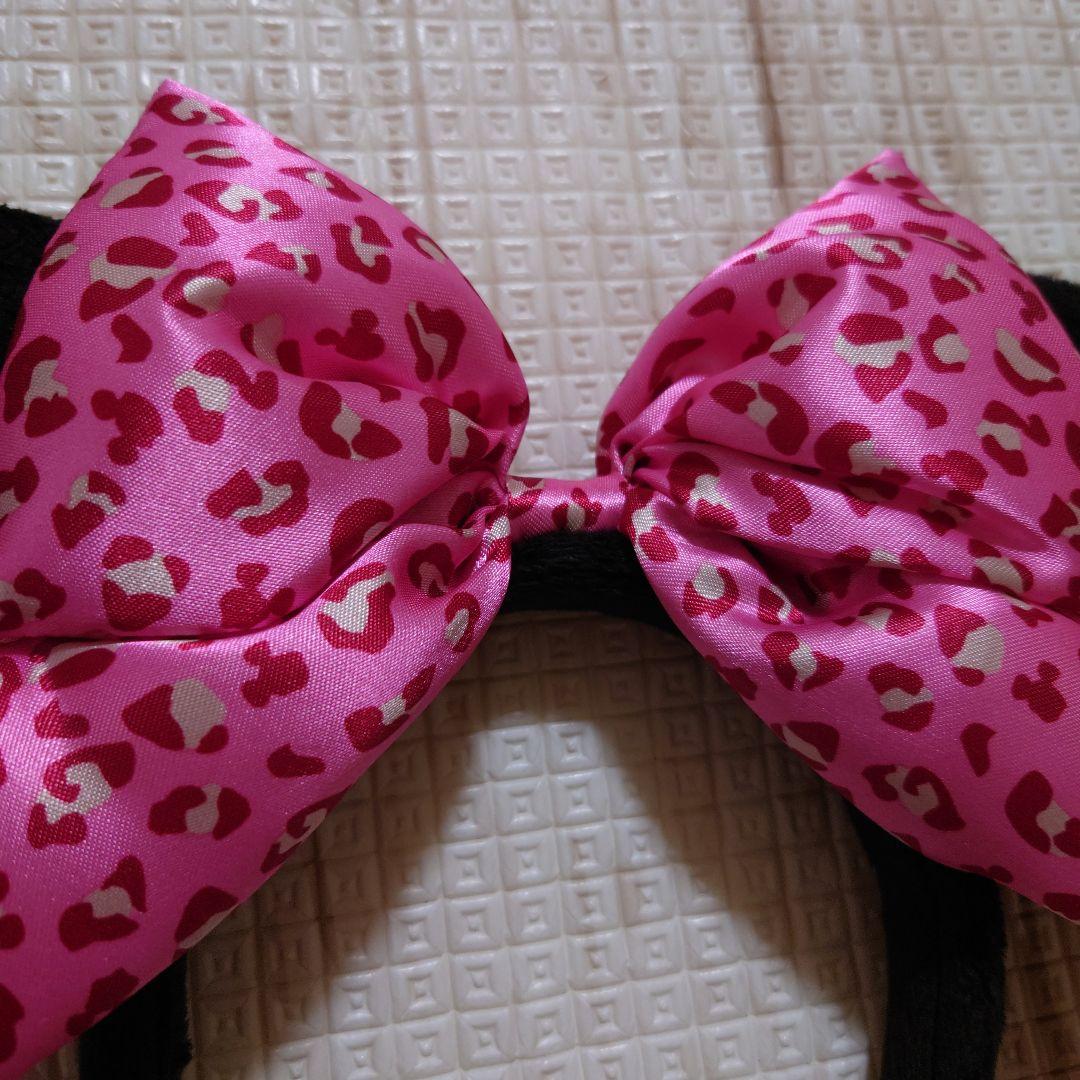 ミニー ビッグリボン ヒョウ柄 レア品カチューシャ ピンク 豹柄