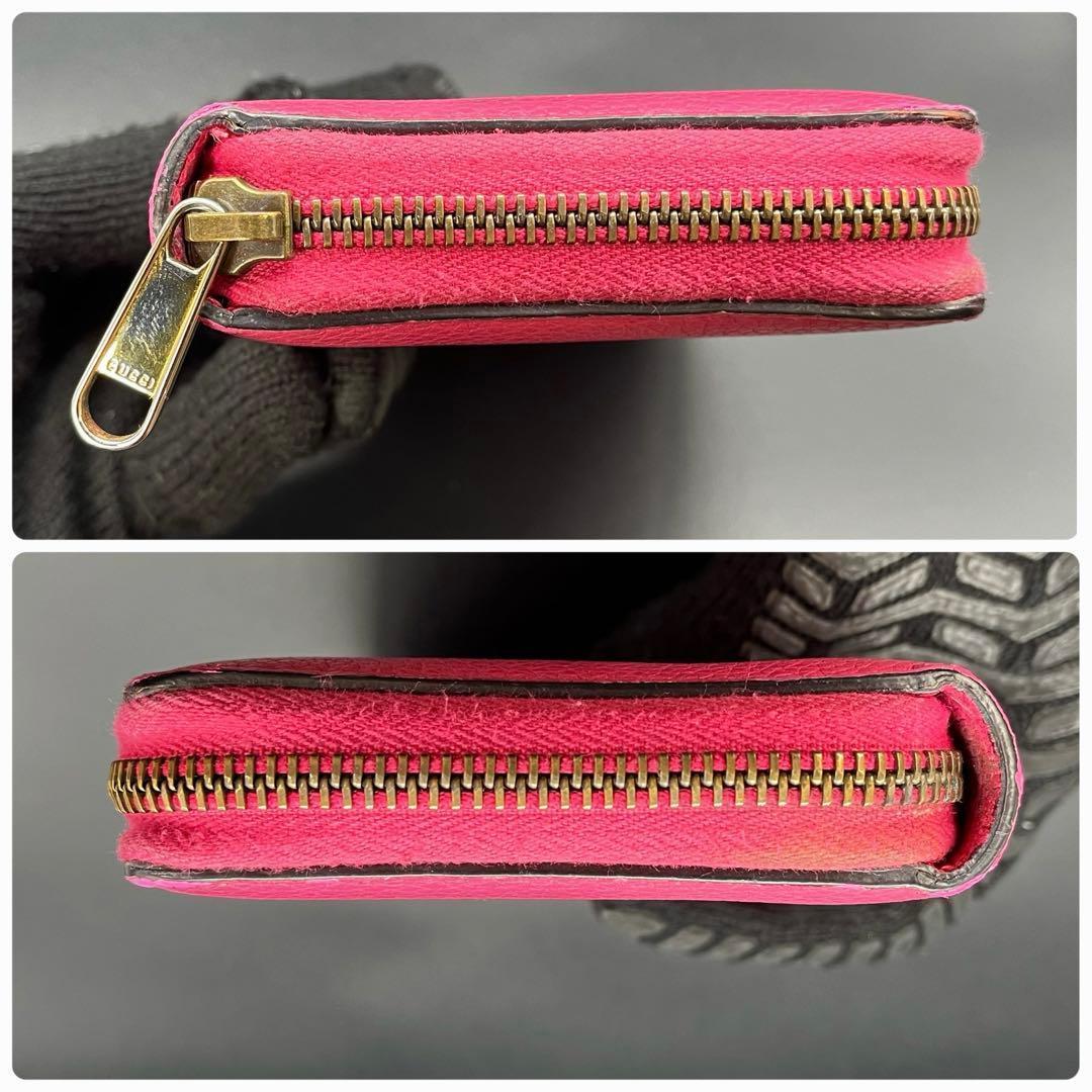 グッチ 長財布 ラウンドファスナー デカロゴ ピンク レザー 496317