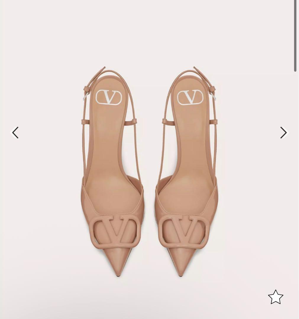 k*5様 ヴァレンティノ　パンプス　ヒール　Vロゴ　ベージュ　ピンク　25.0 Vロゴ シグネチャー ジュエルロゴ カーフスキン スリングバック