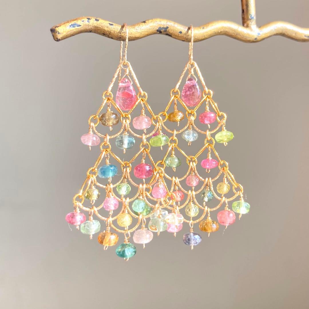 マルチカラートルマリンのシャンデリアピアス マルチカラートルマリンピアス | atelier045