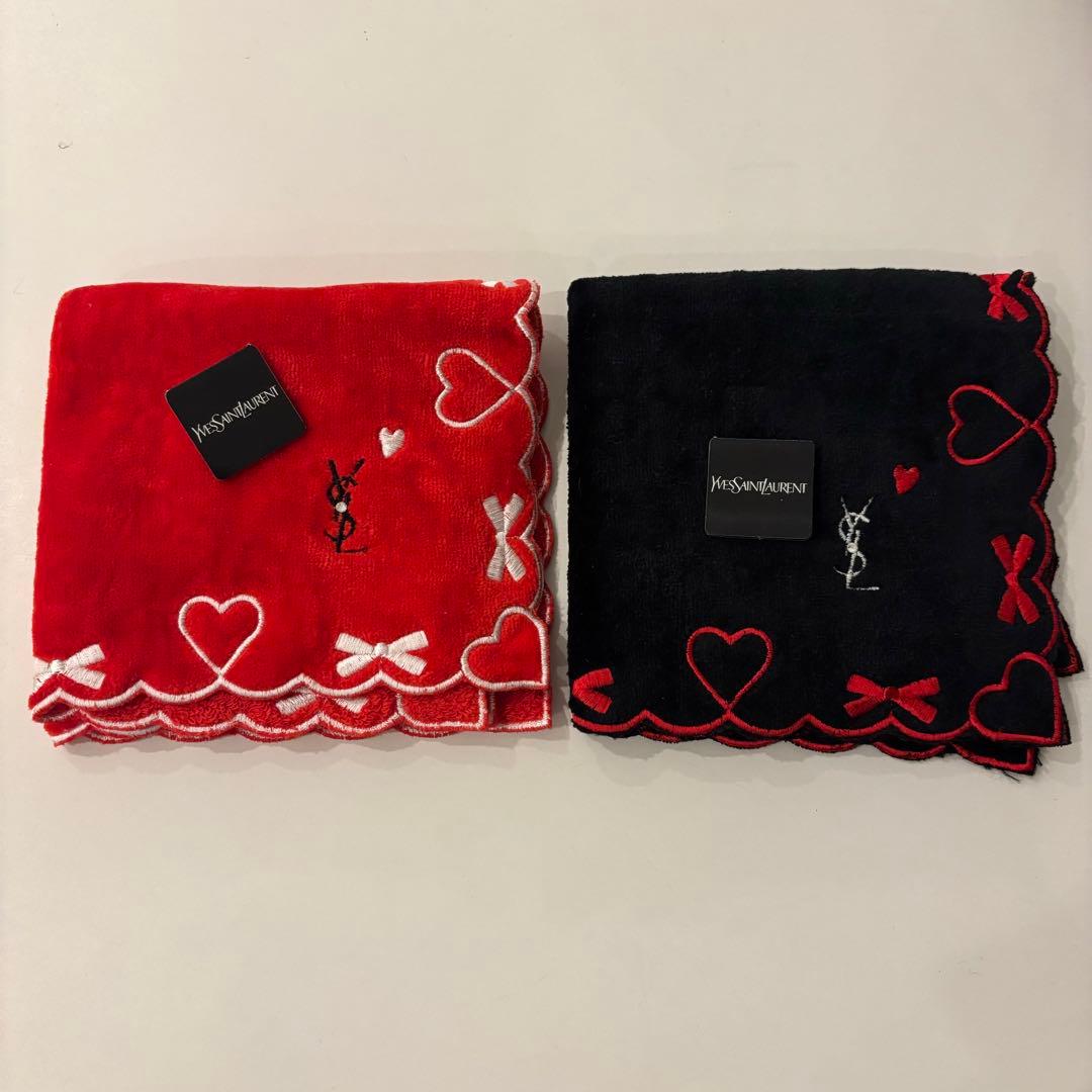 新品】イヴ・サンローラン タオルハンカチ 2枚セット ハート リボン