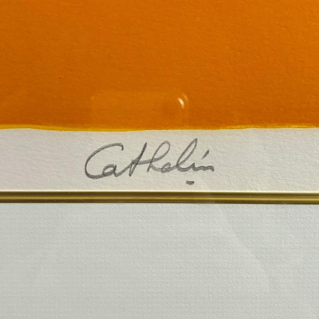 ベルナール・カトラン「黄色いバックの花」リトグラフ 大作 直筆サイン