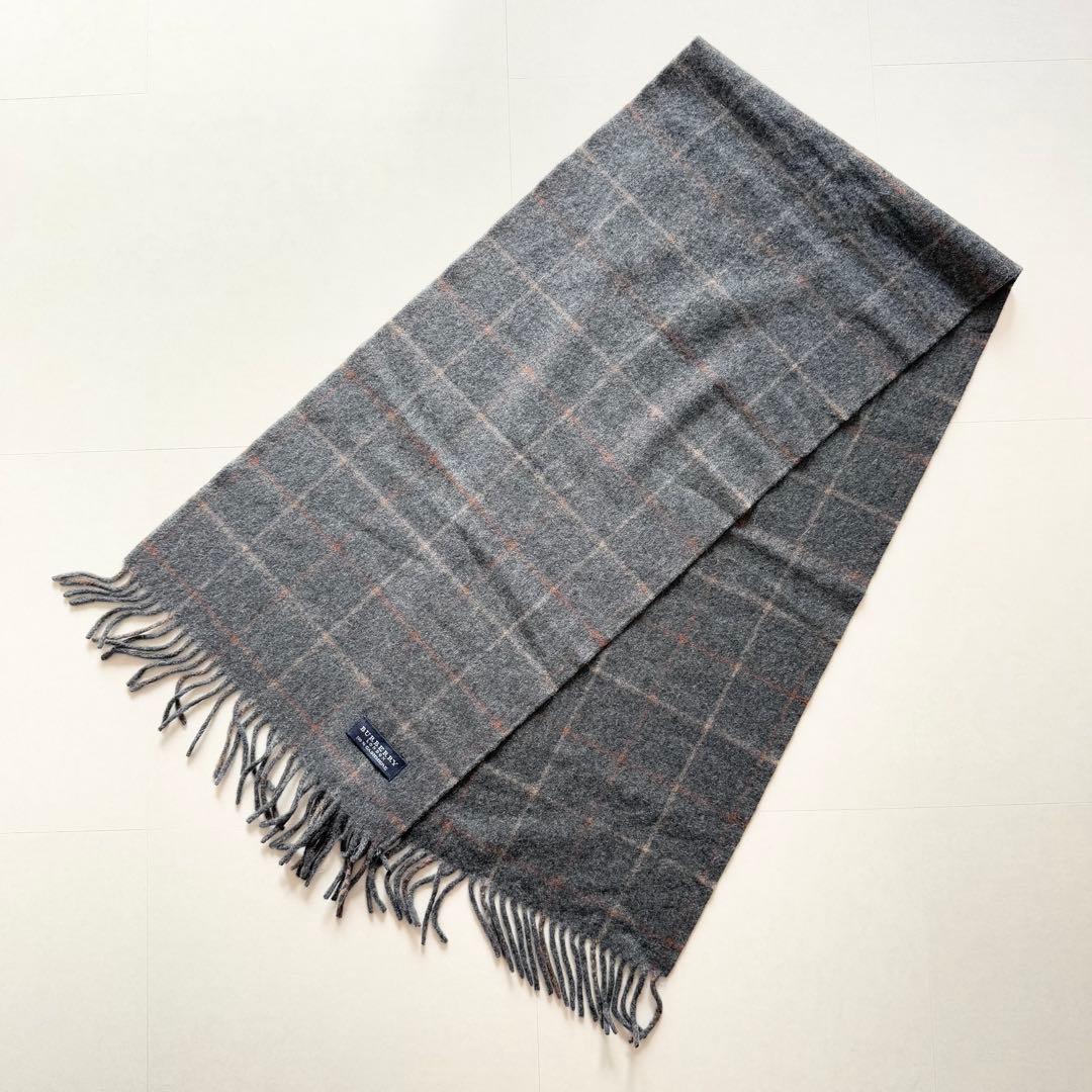 バーバリーロンドン チェック柄 マフラー 100% カシミヤ グレー C758