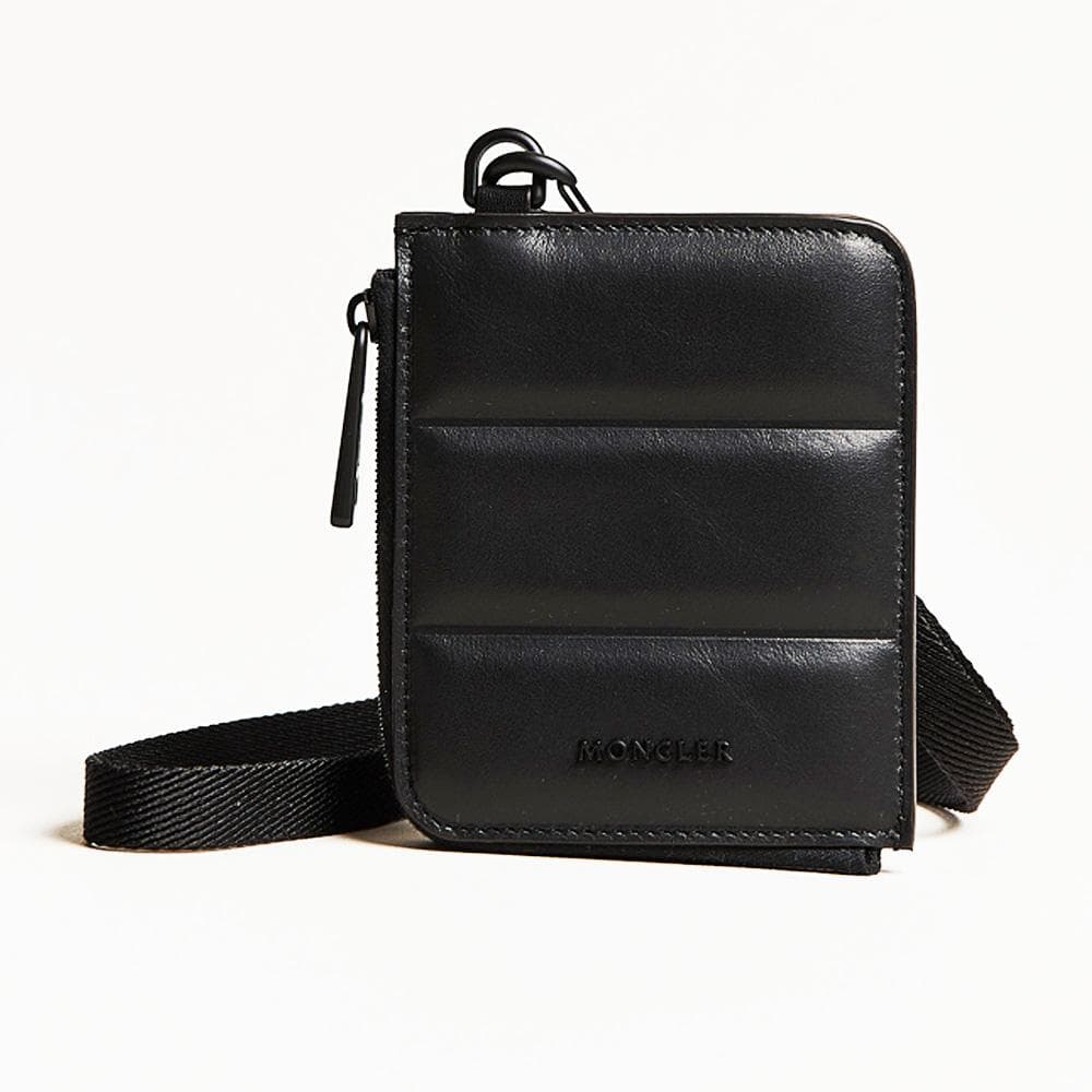 新品【 MONCLER モンクレール 】ストラップ付ロゴ レザーウォレット/財布