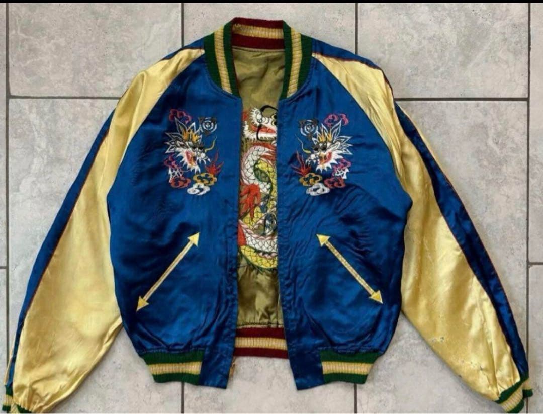 【超希少】50s ヴィンテージ　スカジャン　双龍　ykkジップ Vintage 50's Japanese Souvenir Reversible Eagle&Tiger Satin