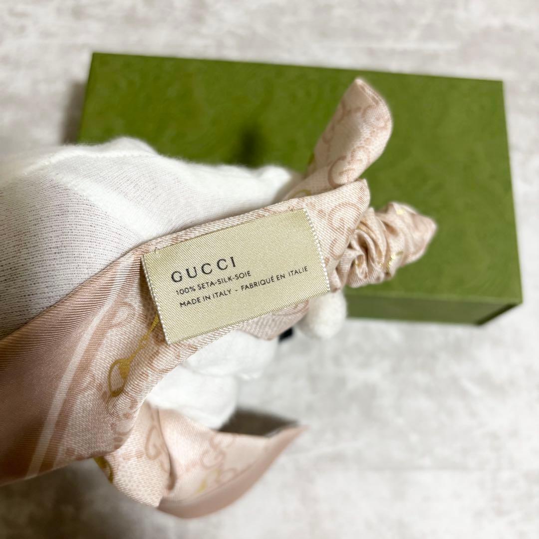 I195 GUCCI グッチ シュシュ セット シルク 箱・保存袋付き ピンク