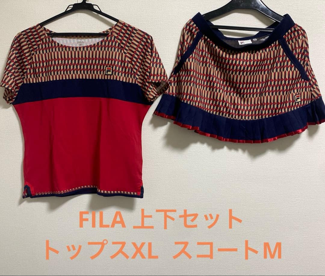FILA テニス 上下セット レディース テニスウェア XL M 赤 柄 - メルカリ