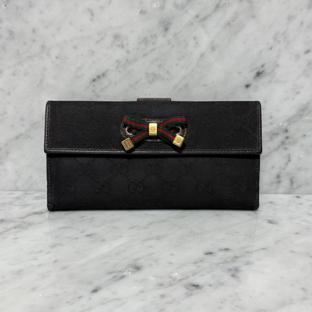 GUCCI グッチ 長財布 ブラック 黒 キャンバス リボン シェリー GG 楽天市場】【財布】GUCCI グッチ GGキャンバス Wホック ダブルホック