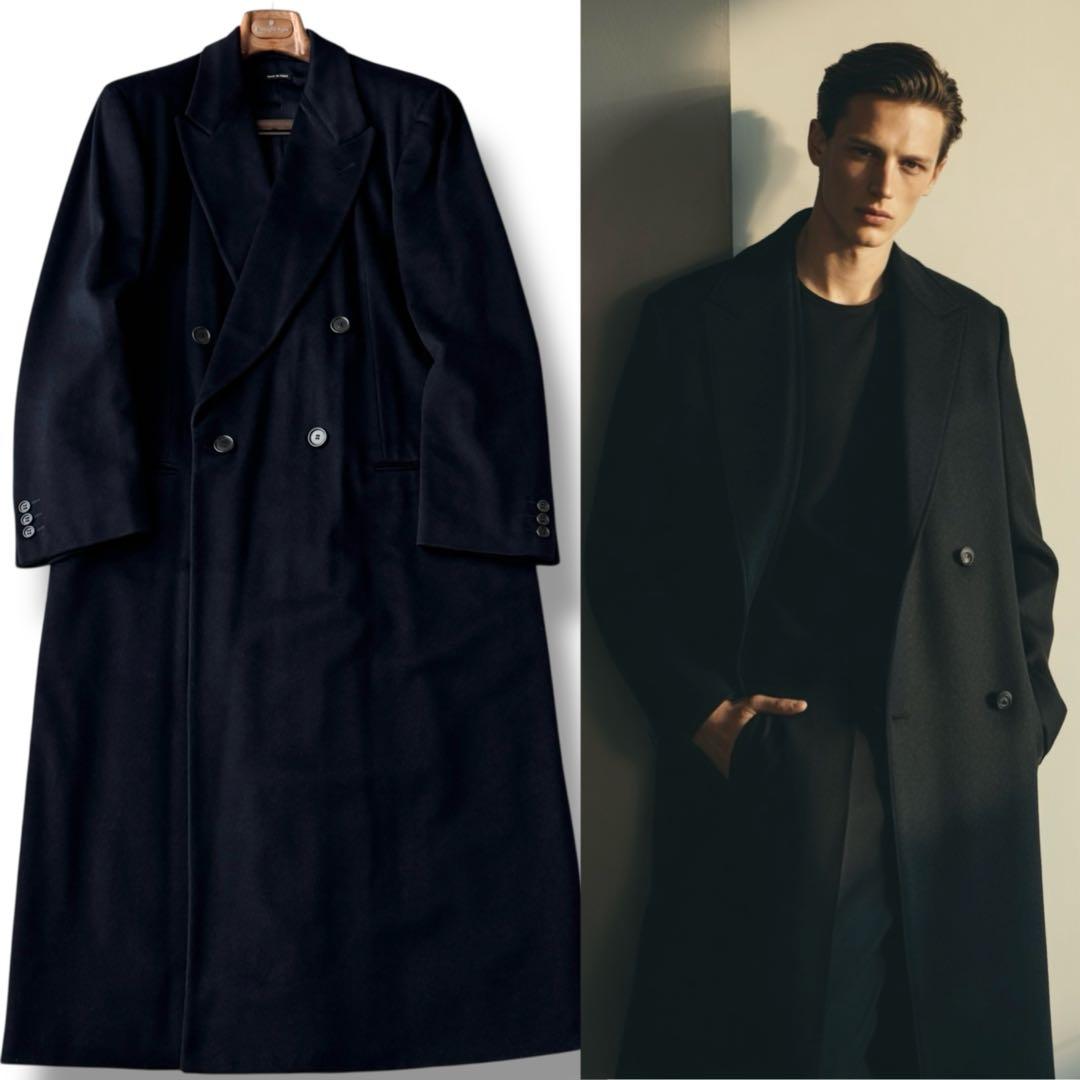 ジョルジオ アルマーニ ダブル ロング チェスター コート 黒 48 XL程