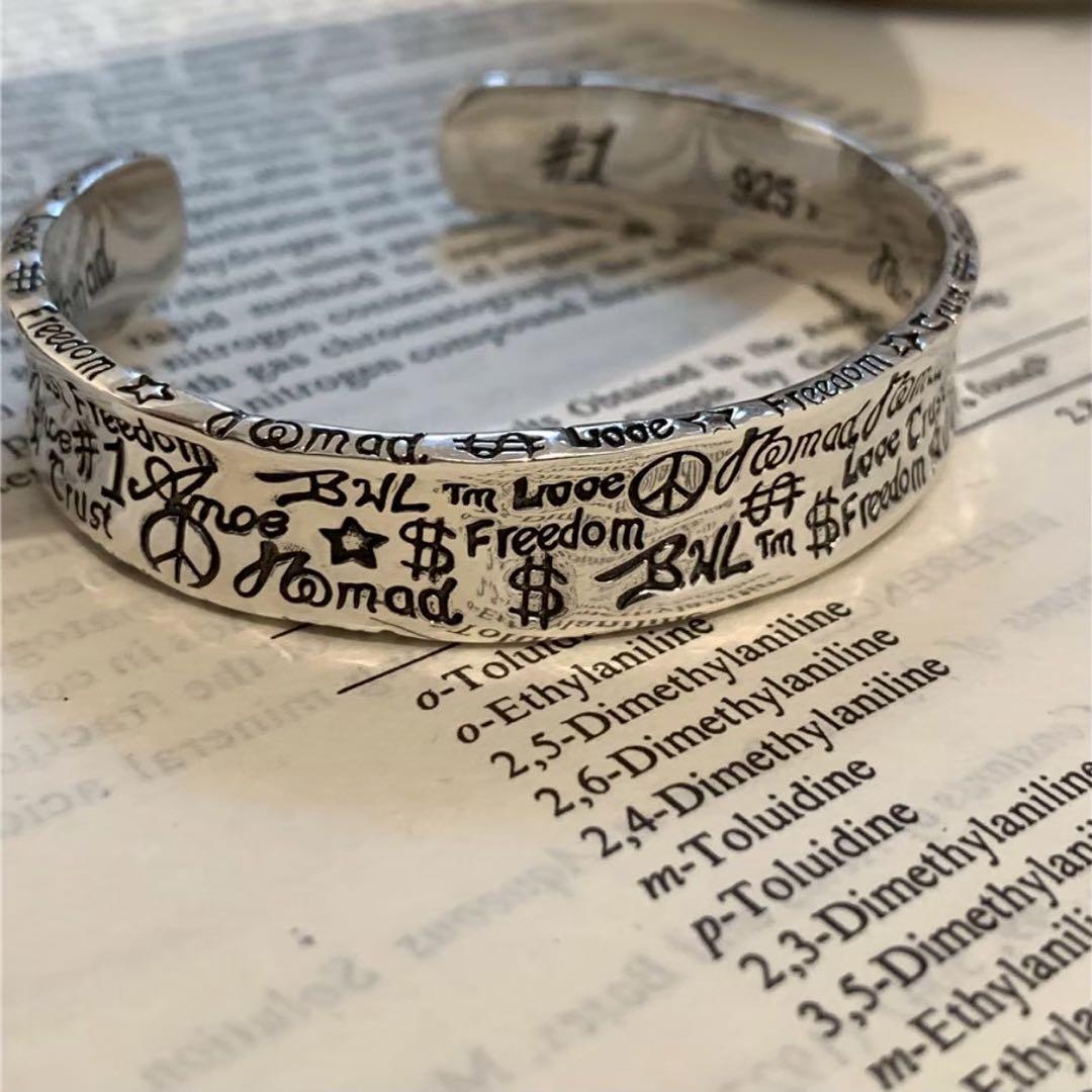 ブレスレット メンズ バングル ナバホ シルバー 英字 シルバー