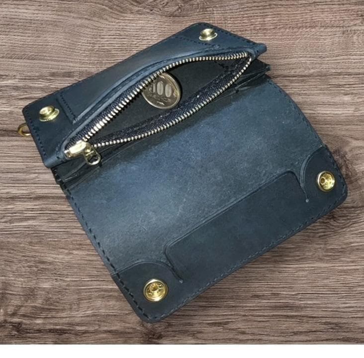 ②ミドルトラッカーウォレット/姫路レザー黒色/ホック真鍮/小判カン