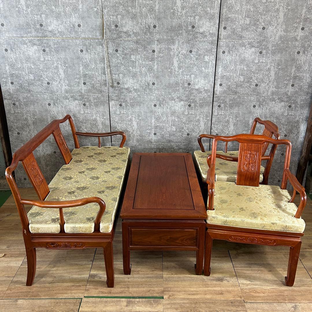 siho꧁唐木・花梨家具꧂ベンチソファ&アームチェア2脚&テーブルセット siho꧁唐木・花梨家具꧂ベンチソファ&アームチェア2脚&テーブルセット