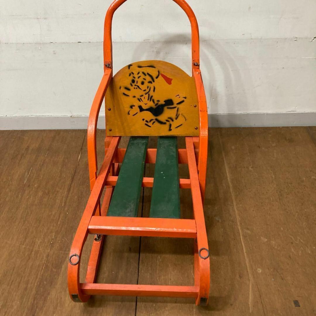 木製 手押し そり 昭和レトロ オレンジ4 曲げ木 犬ぞり 犬そり