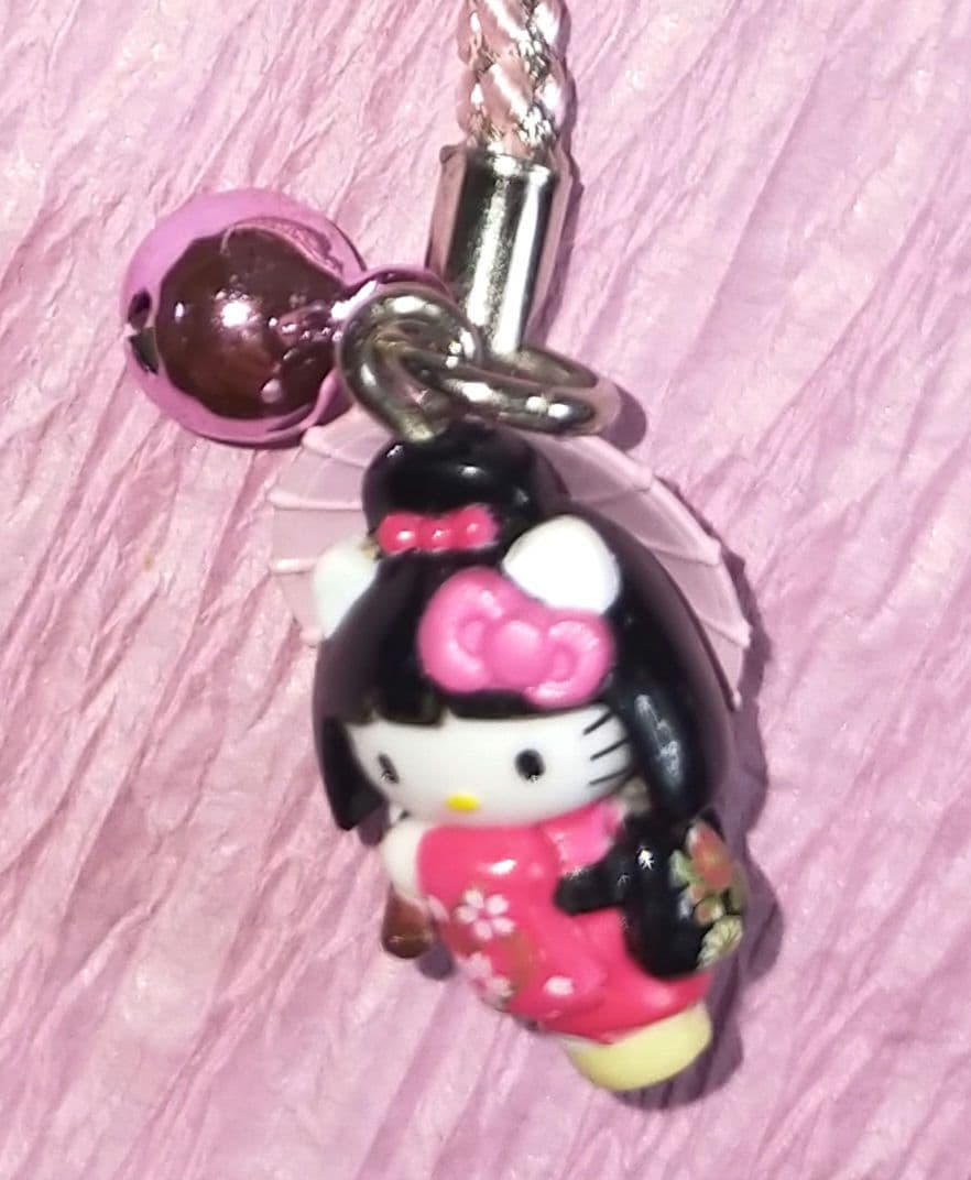 ご当地キティ 根付 ストラップ 京都限定 舞妓 傘 ピンク 着物 2005年