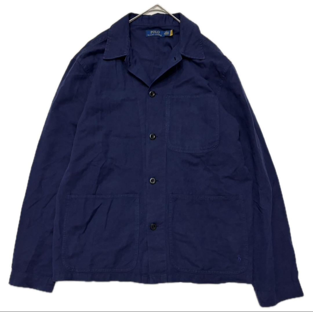 ラルフ　美品 現行 QR 裾ポニー リネン ジャケット カバーオール ネイビー POLO RALPH LAUREN（ポロ・ラルフローレン） カバーオール リネン