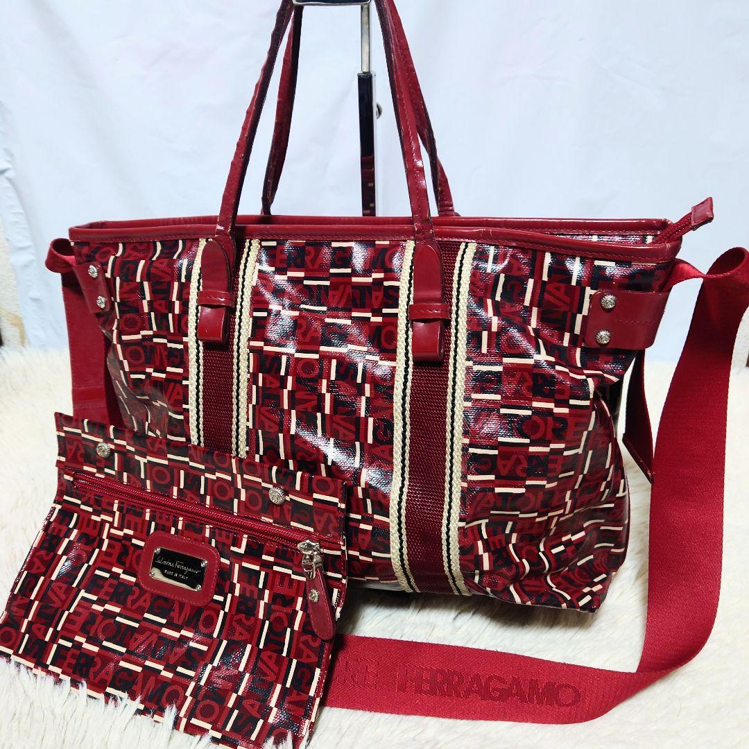 【希少】サルヴァトーレフェラガモ 2way バッグ ロゴ総柄 ボストンバッグ 中古】 サルヴァトーレフェラガモ Salvatore Ferragamo ボストンバッグ