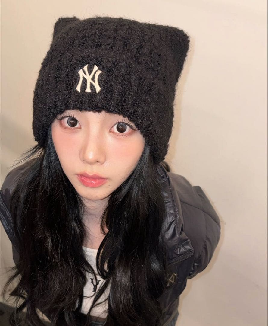 MLB Korea 猫耳ニット帽 ブラック ※韓国限定 - メルカリ