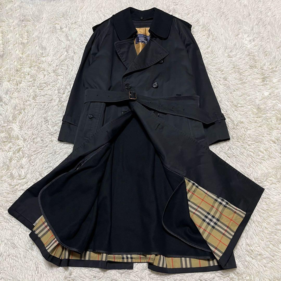 希少 Burberrys 二枚襟 完品 トレンチコート ブラック ウールライナー BURBERRY - バーバリー 英国製 2枚襟 一枚袖 ライナー付き 綿100