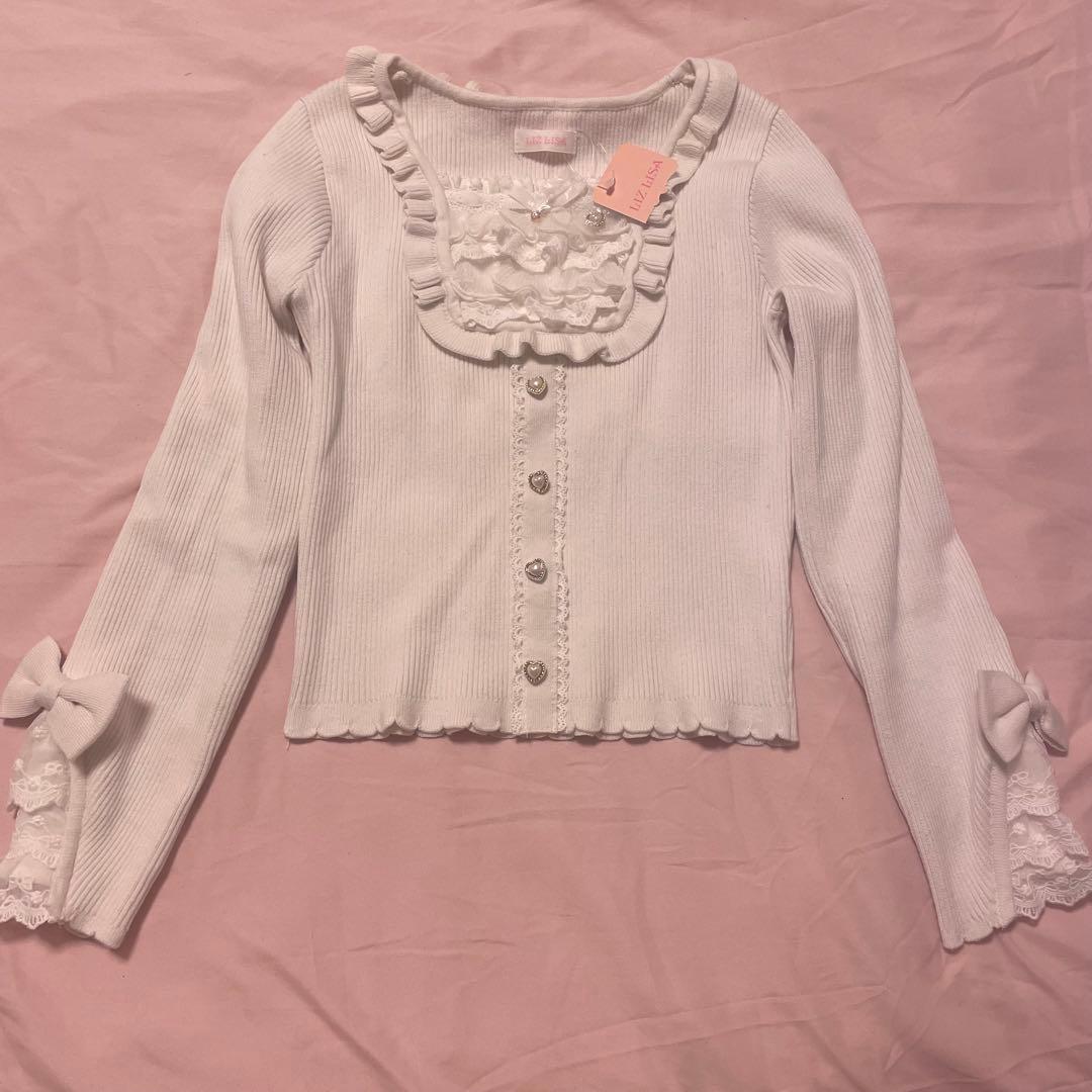 LIZLISA 襟付スクエアリブニットトップス ホワイト - メルカリ