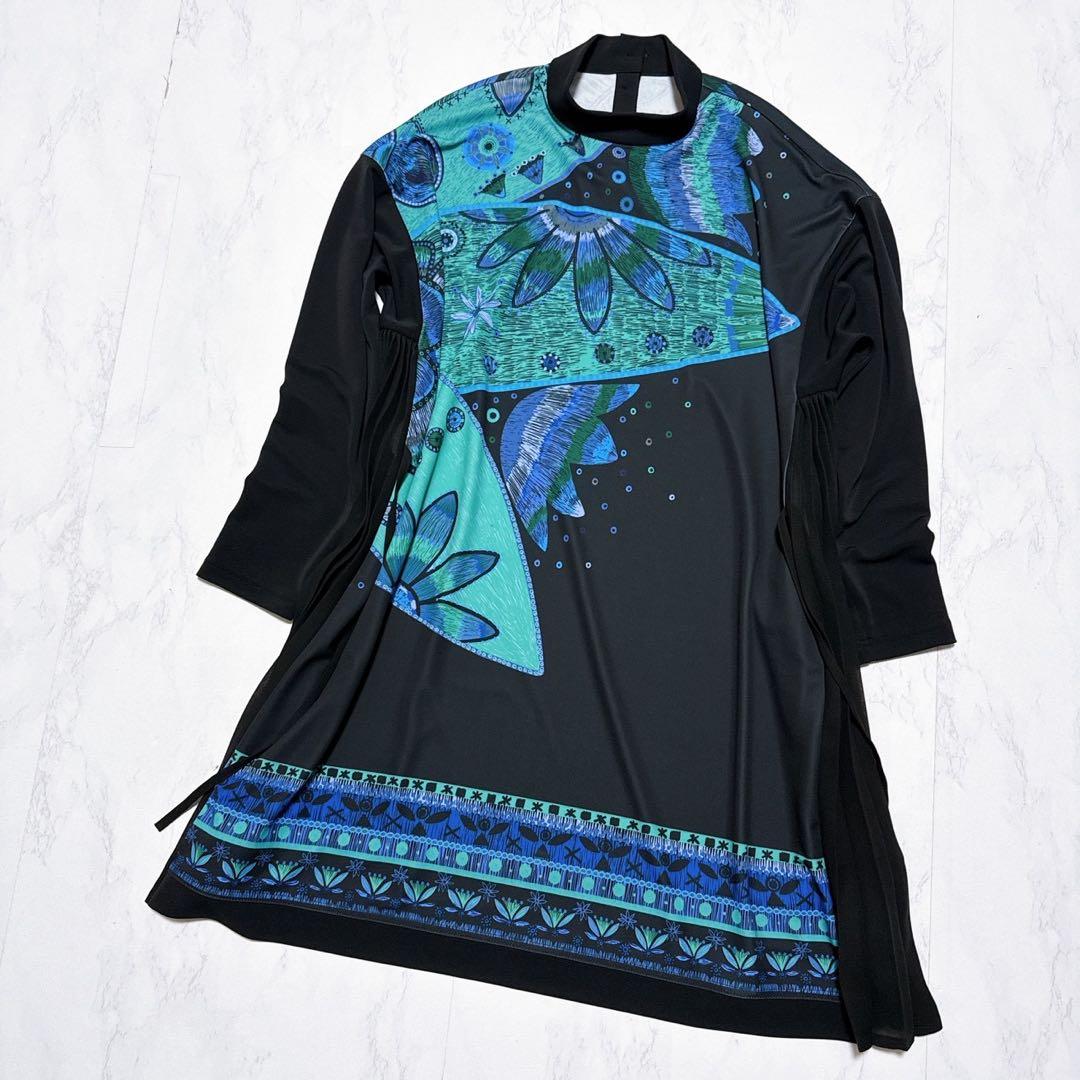 美品】トクコプルミエヴォル チュニック ワンピース 花柄 プリーツ 黒