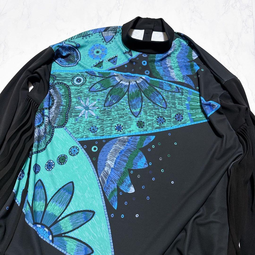 美品】トクコプルミエヴォル チュニック ワンピース 花柄 プリーツ 黒