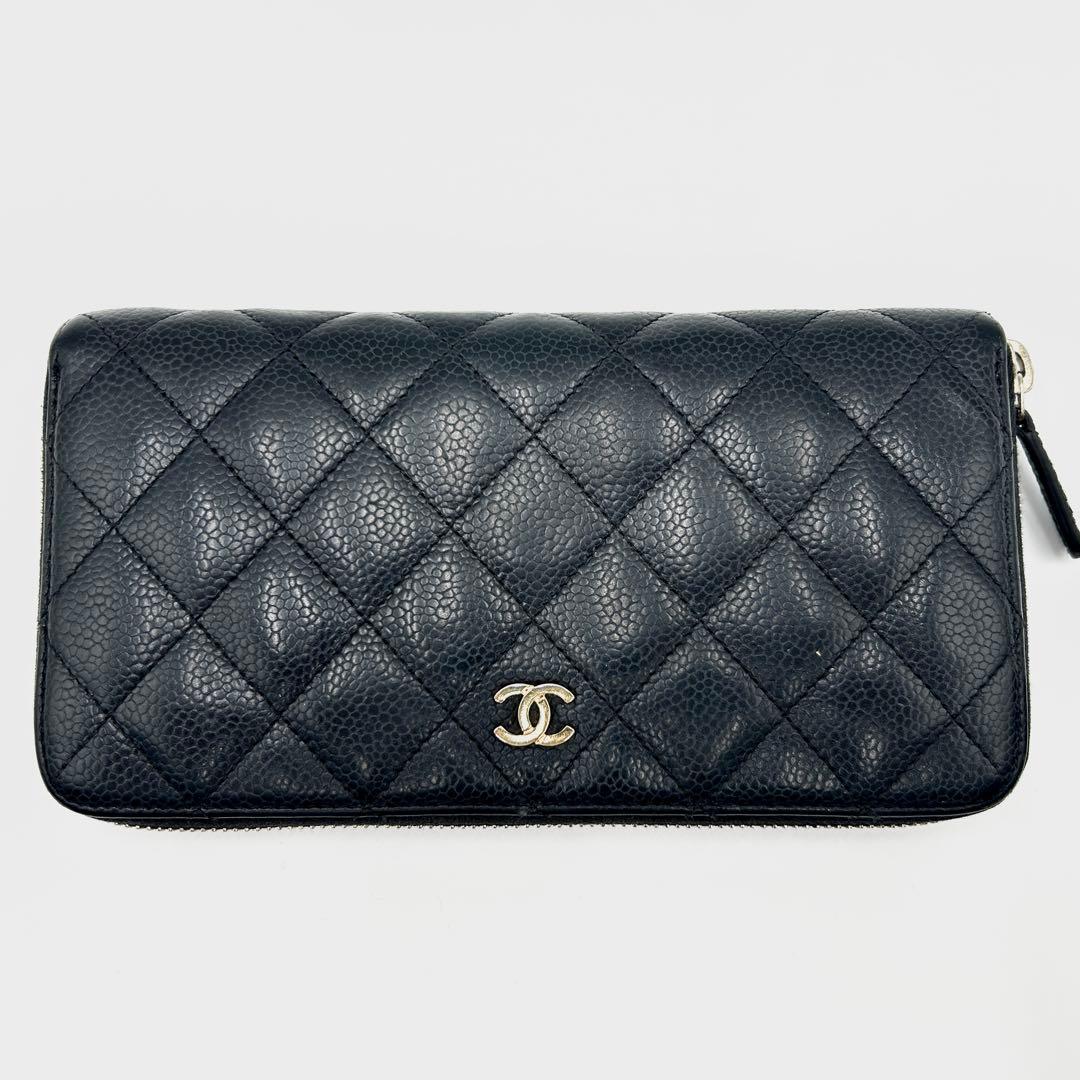 CHANEL マトラッセ ラウンドファスナー 長財布 キャビアスキン ココ