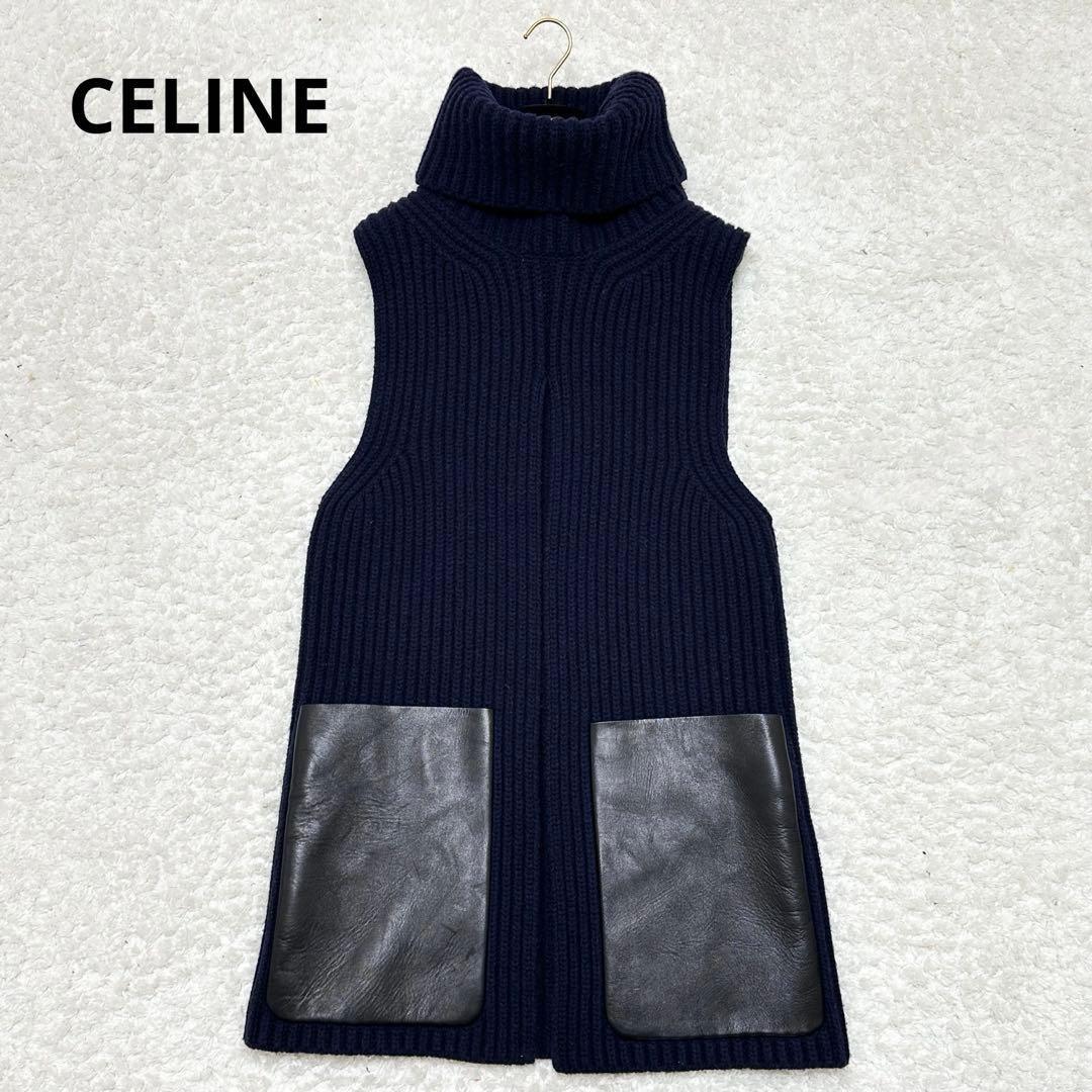 CELINE ネイビー ニットベスト タートルネック CELINE（セリーヌ） ノースリーブ ニット 2ADRT977V.38NO レディース