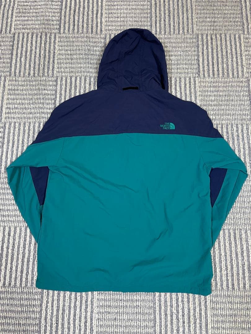 ザ・ノースフェイスXLマウンテンパーカーグリーン×ネイビーフード付き