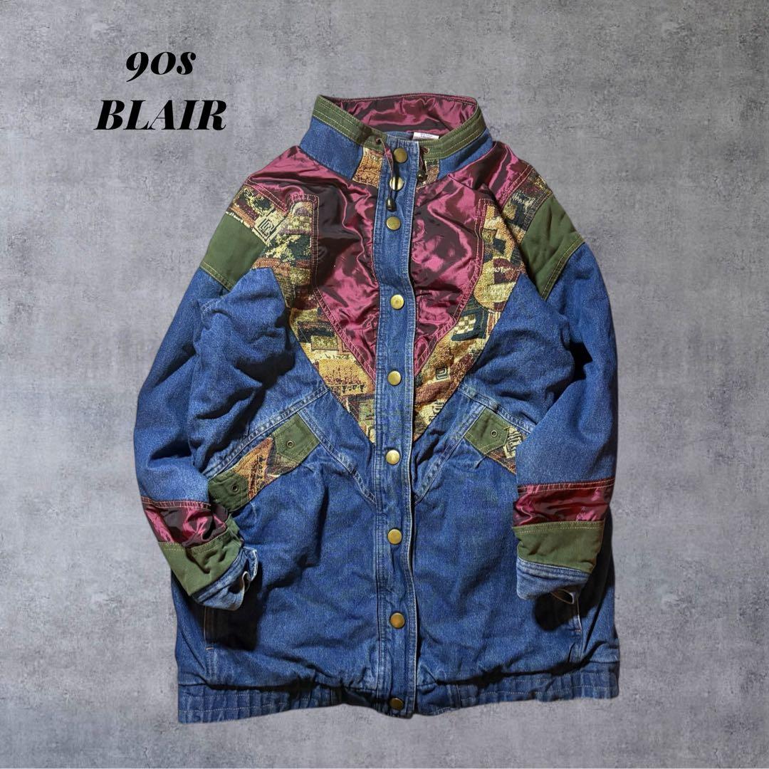 希少 90sBLAIRデニムジャケット ゴブラン織×玉虫色ナイロン 切替 L相当 Taiga Takahashi Lot 701 Blanket Lining Denim Overall Jacket Raw