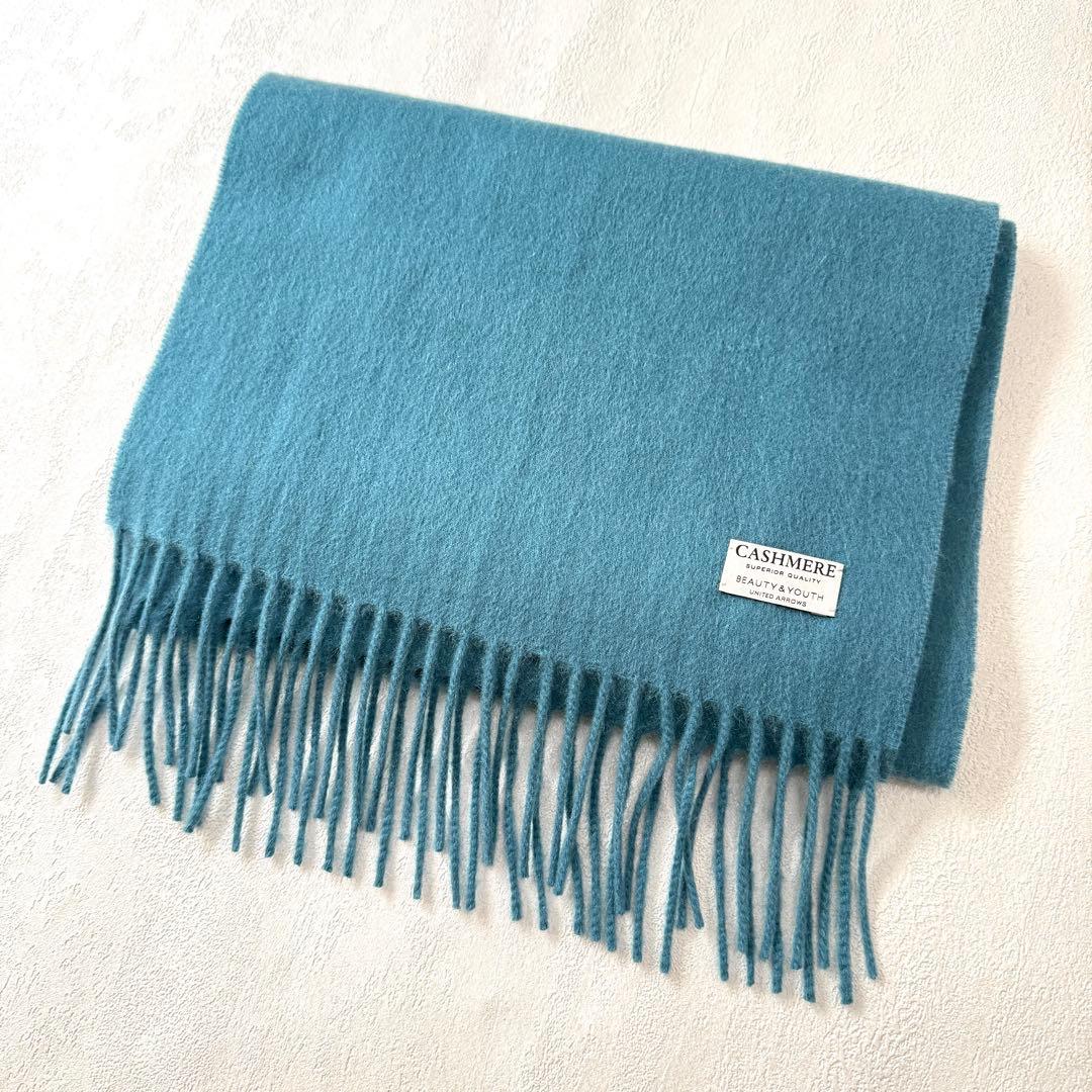 ビューティアンドユース　カシミヤ フリンジ付き マフラー カシミヤ ソリッド マフラー