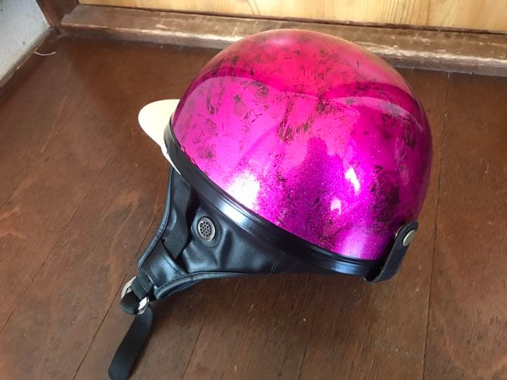 キャンディーピンク ラメ ラップ塗装 コルク半 ヘルメット フュージョン ZX