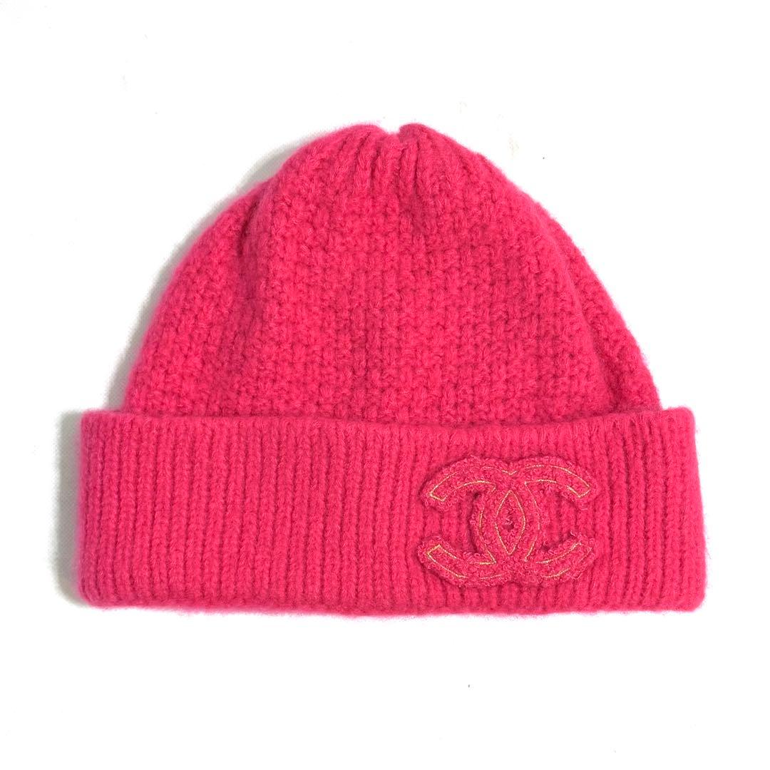 CHANEL ピンク ニット帽 美品 - メルカリ