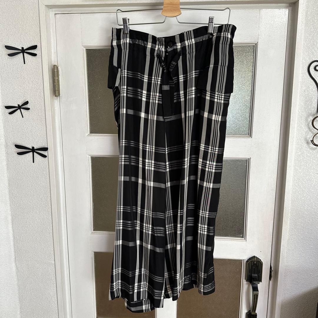 y'sワイズ黒白チェック柄アシンメトリーワイドパンツ 楽天市場】チェック柄 ワイドパンツ レディース ボトムス フレア 送料