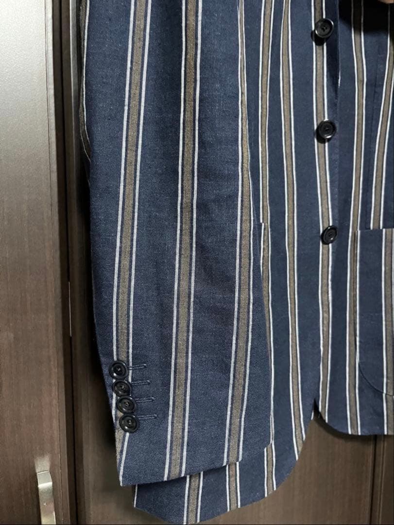 極美品 beamsf 46 ジャケット ストライプ ネイビー ビームスエフ
