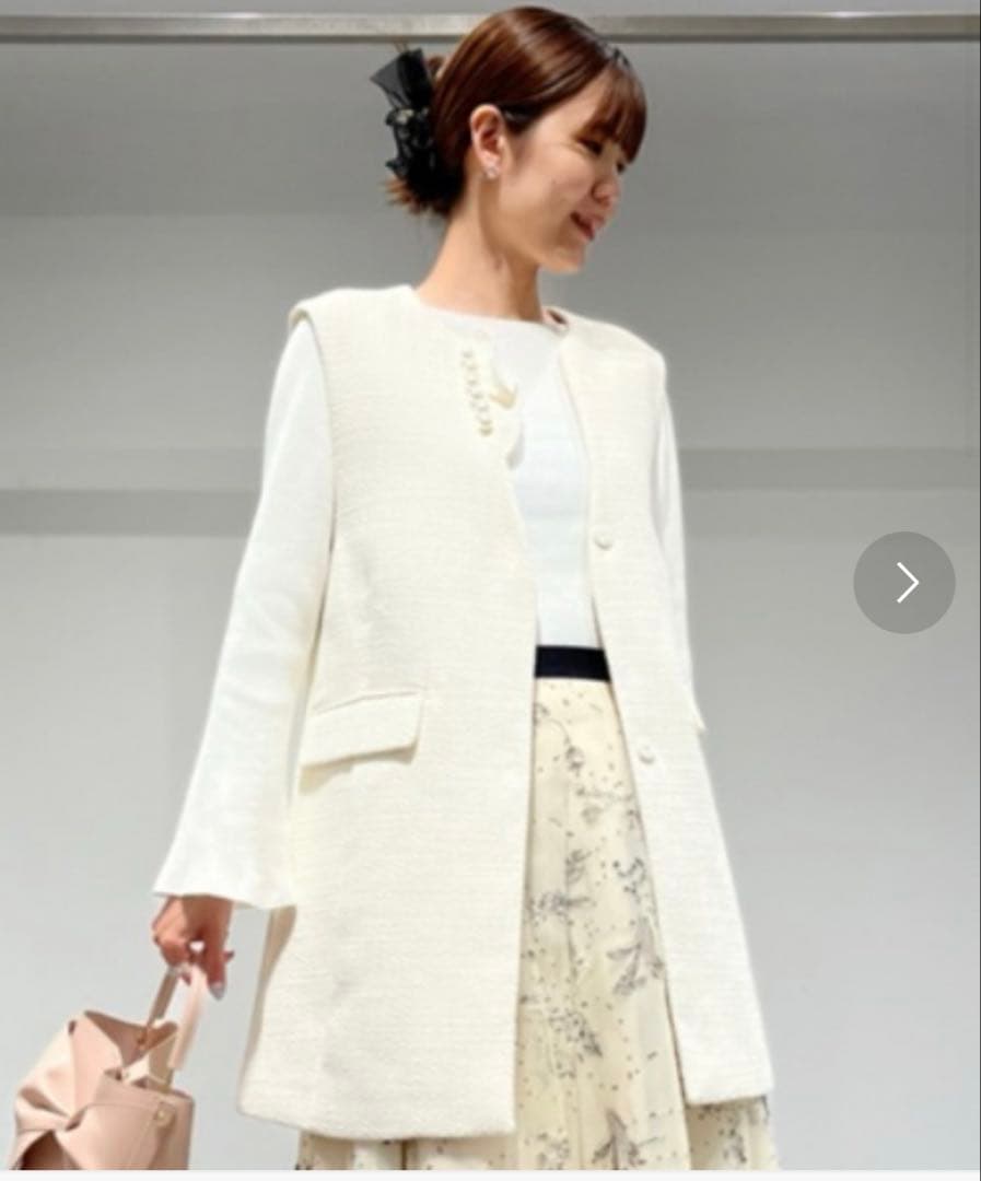 CELFORD フリルパールネックロングジレ ツイード素材 - メルカリ