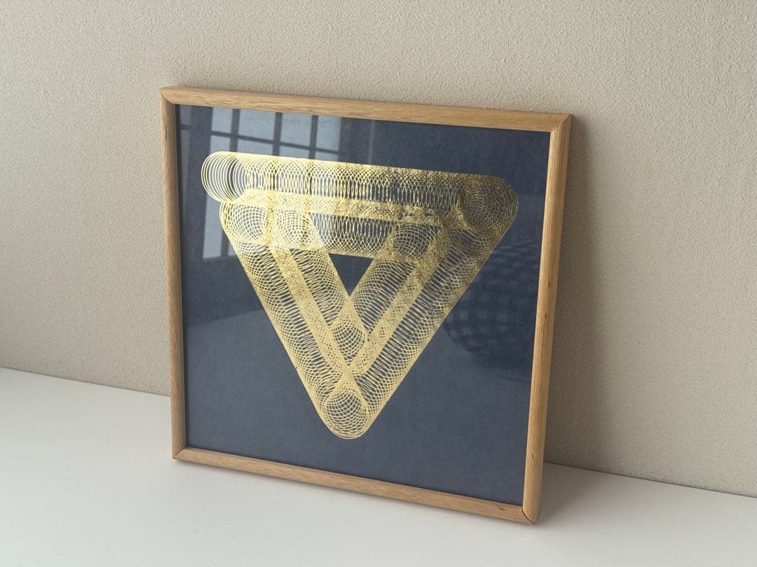 八田豊　版画　現代アート　箔押し　ゴールド　木製額縁　箱有り 八田豊 版画 現代アート 箔押し ゴールド 木製額縁 箱有り