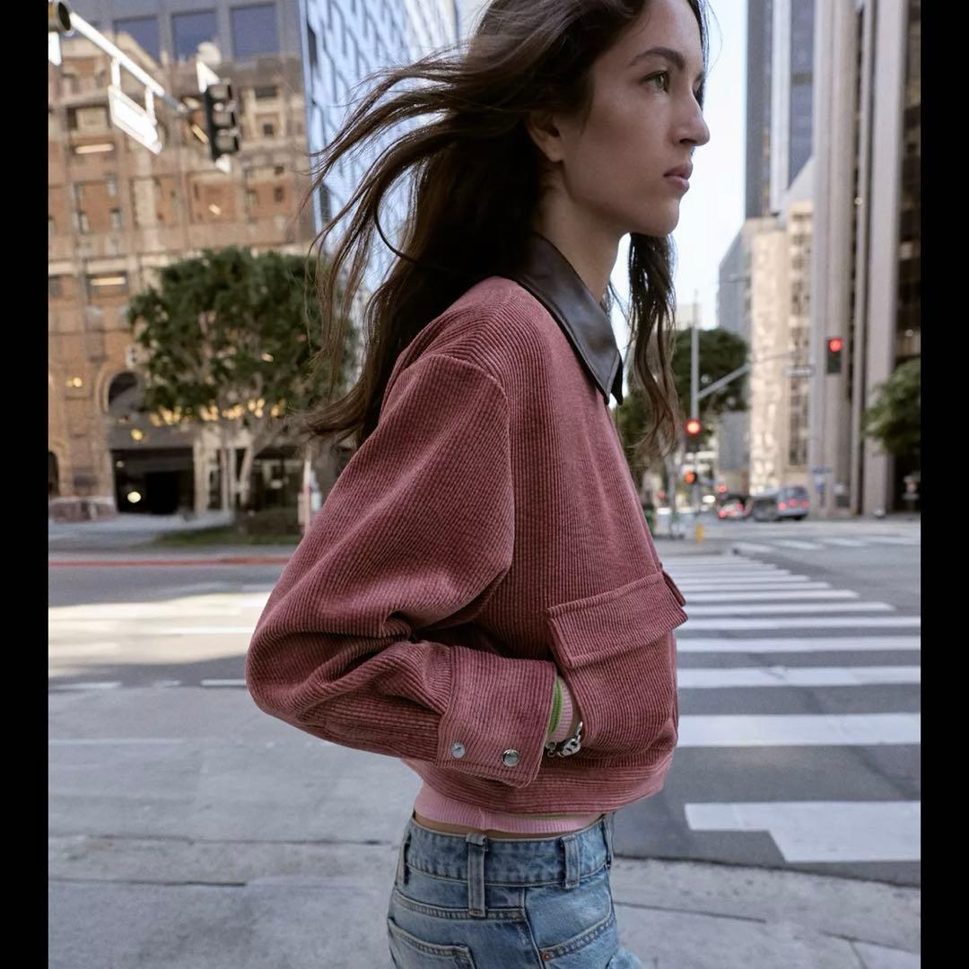 ZARA コーデュロイ フェイクレザー襟ジャケット マルサラ M - メルカリ
