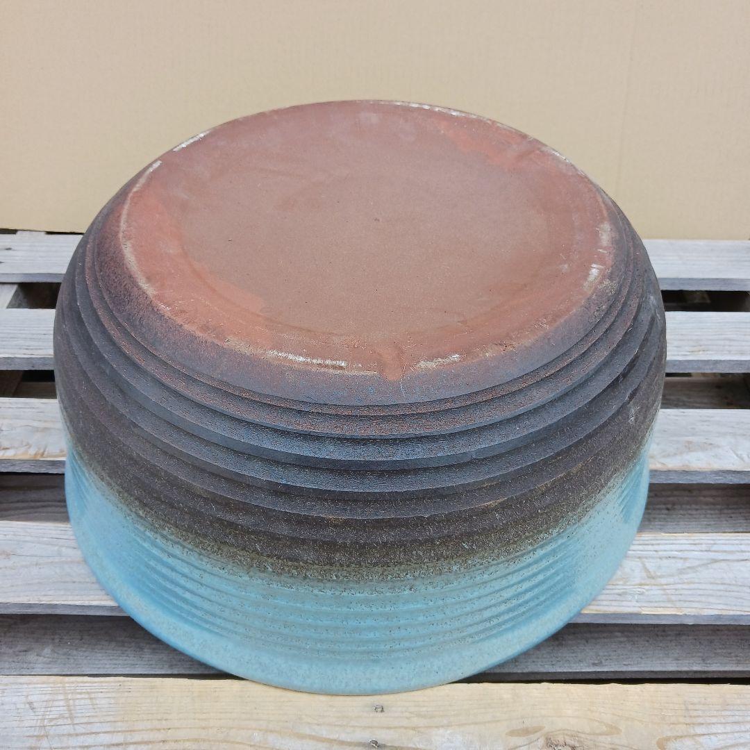 新品 特大52x49 陶器 睡蓮鉢 難有 メダカ鉢 水色 ブルー ルーバーLWC