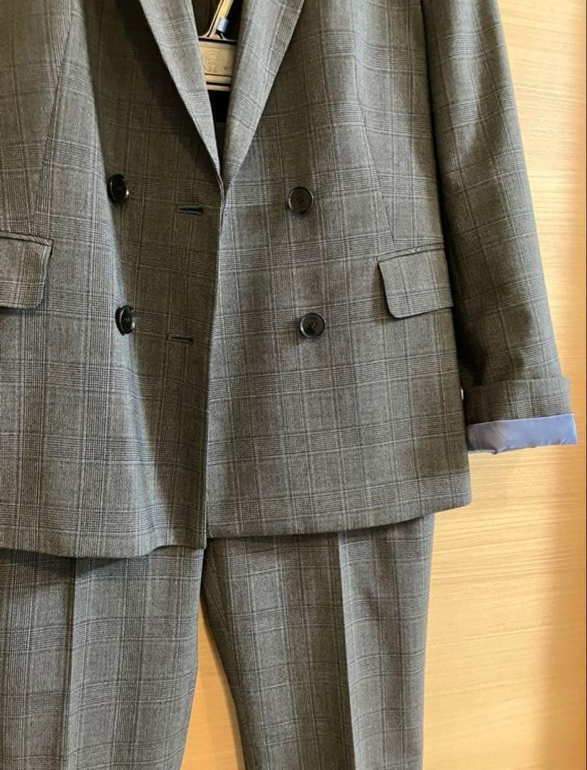 ミワク スーツ セットアップ 茶チェック ダブルジャケット パンツ