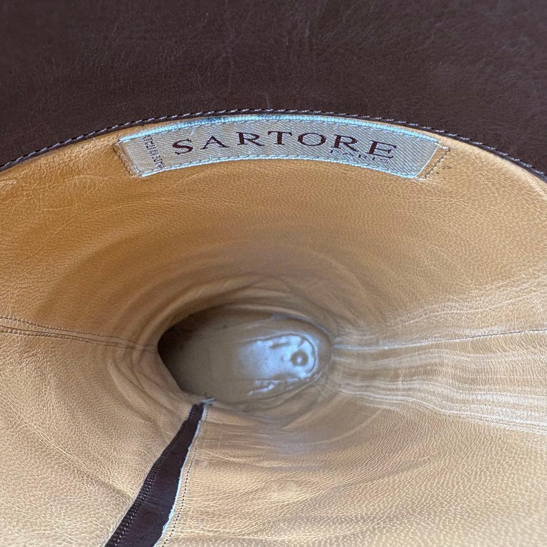 サルトル　ジョッキーブーツ　ロングブーツ 編み飾り　ベルト　本革　22.5cm