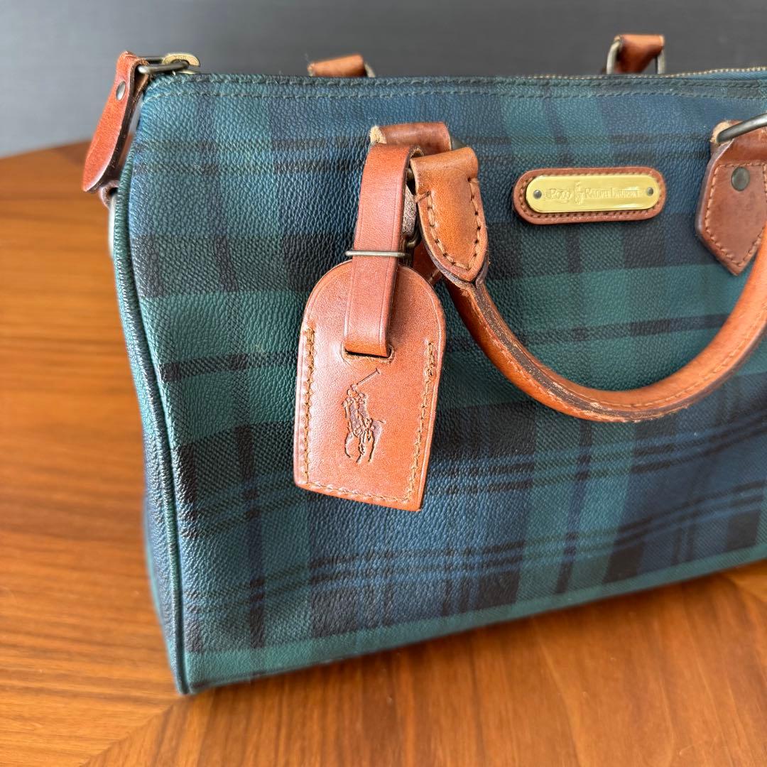 ポロラルフローレン PVCレザータグ付き ミニボストンバッグ チェック