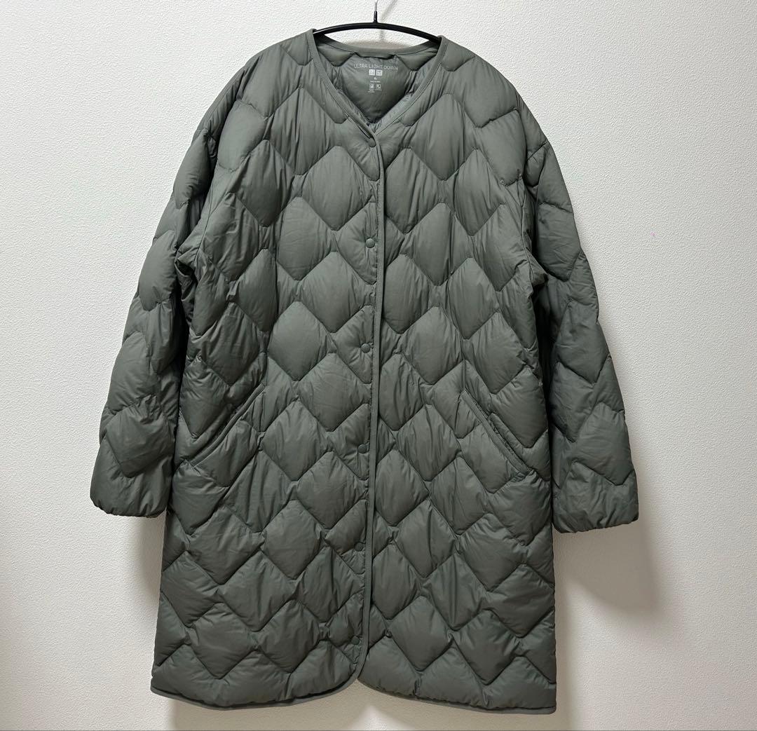 美品】ユニクロ ウルトラライトダウン リラックスコート カーキ