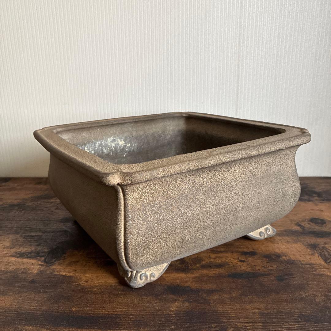 【期間限定お値下げ】盆栽鉢　植木鉢　大鉢　大型　落款あり 盆栽鉢 紫泥外縁胴紐楕円鉢 植木鉢 中国鉢 張氏製陶 落款あり 15号