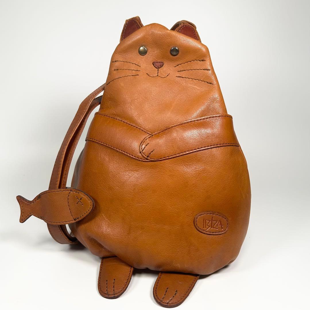 希少 IBIZA イビザ 猫 ねこ オールレザー 魚チャーム付き リュック