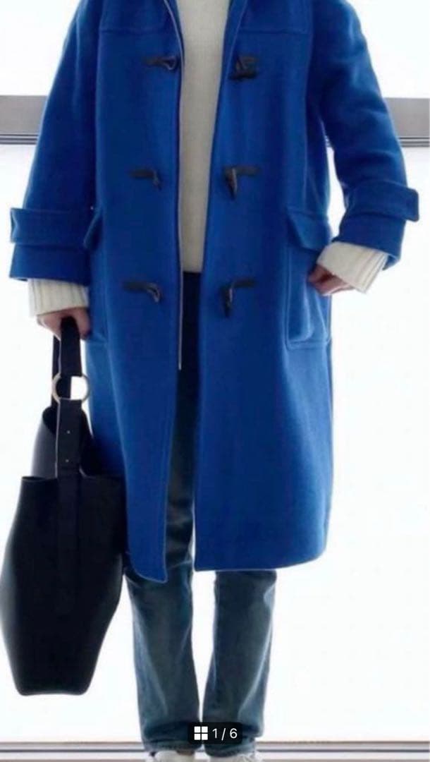 美品 ミラオーウェン ロイヤルブルー ロング ダッフルコート ブルー