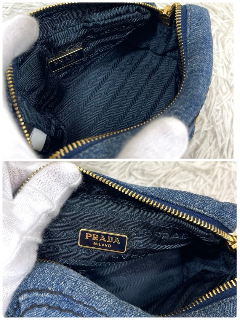 極美品‼️ PRADA プラダ ポーチ デニム 三角ロゴプレート マルチポーチ