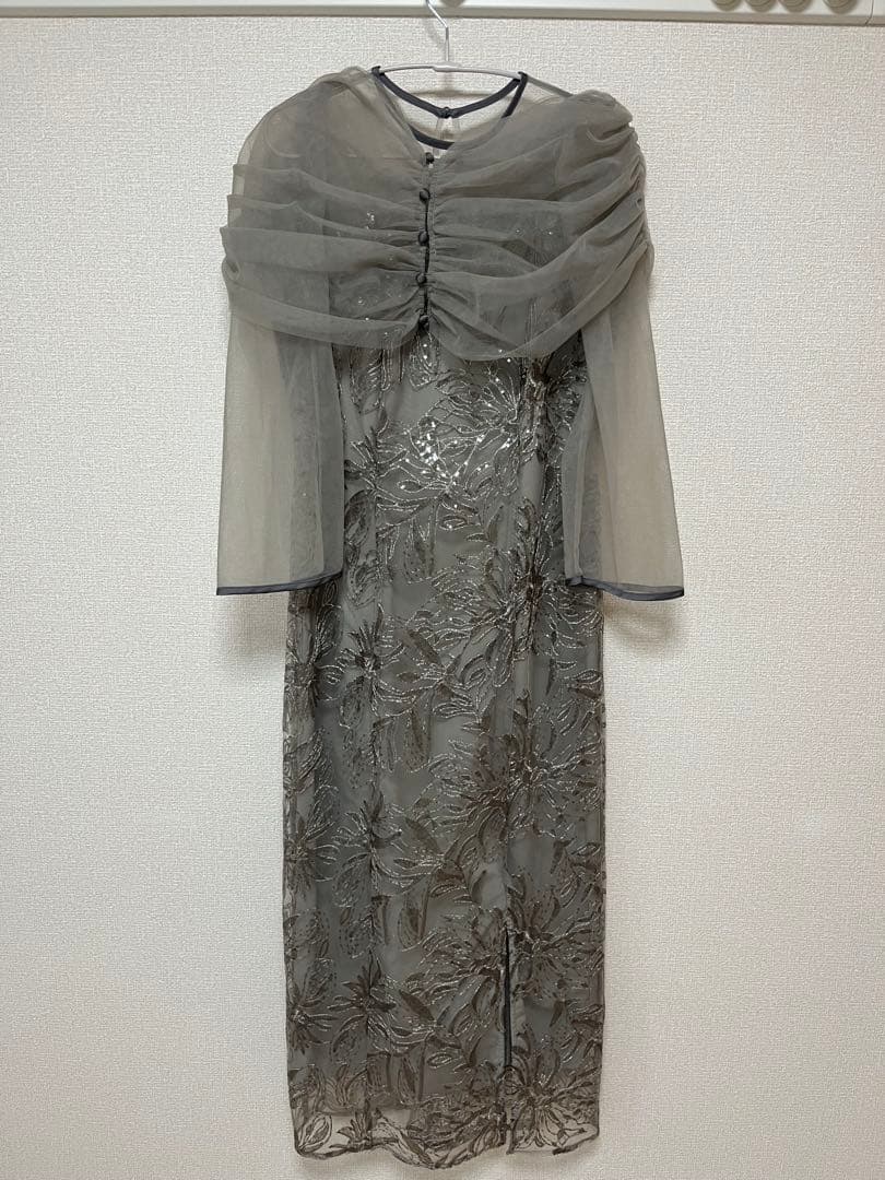 LEJA】チュールオフショルダー花柄Iラインドレスワンピース 2点セット