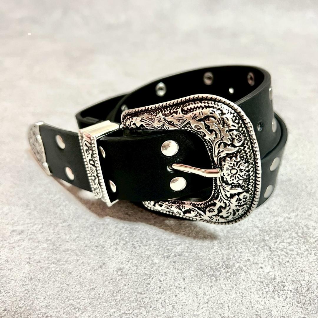 ブラック】スタッズ ウェスタンベルト - メルカリ